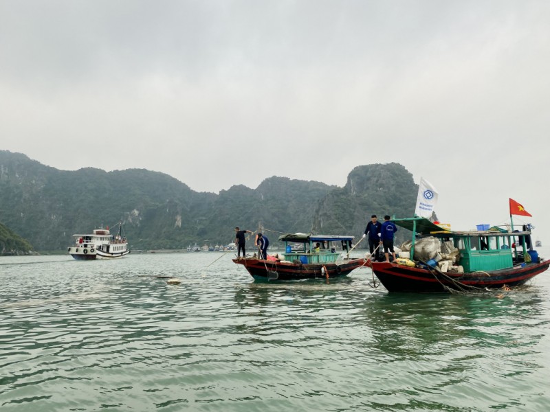 TP Hạ Long tổ chức thu gom phao xốp, rác thải trên Vịnh Hạ Long