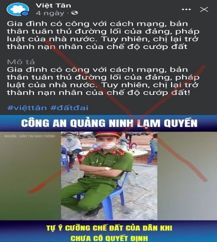 Video đăng trên trang Facebook Việt Tân (Ảnh Công an tỉnh Quảng Ninh)